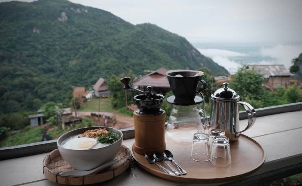 Breakfast spread with fresh coffee brew